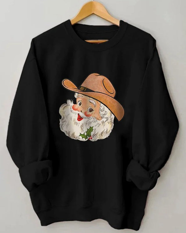 Women's Cowboy Santa Print Sweatshirt