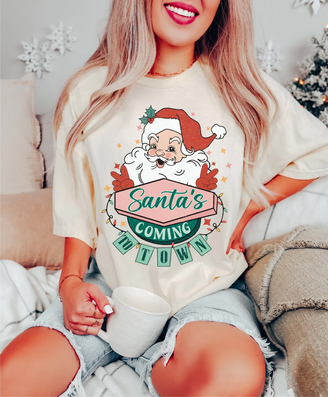 Retro Christmas Santa Cute T-shirt