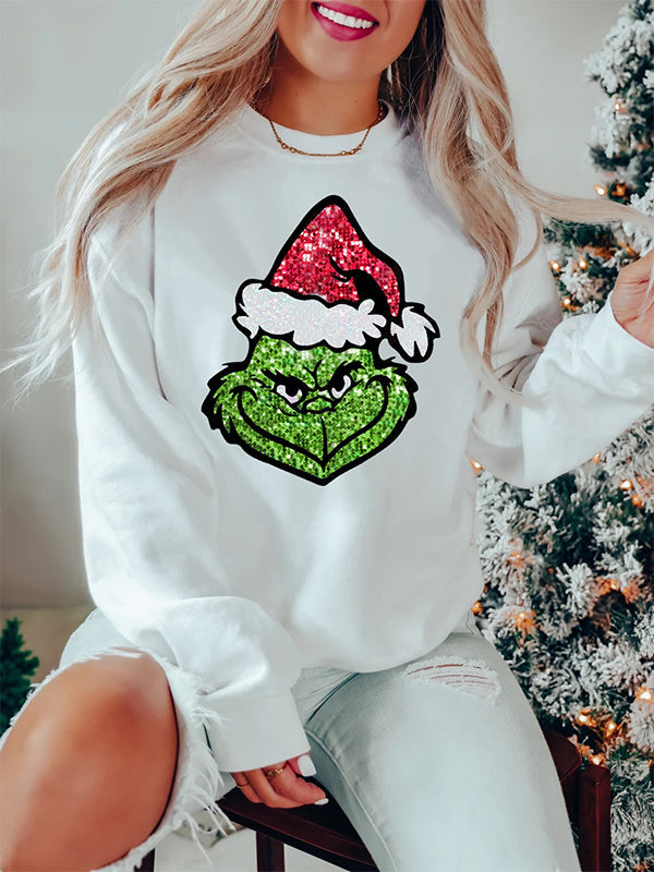 Sequin Christmas Face Print Sweatshirt