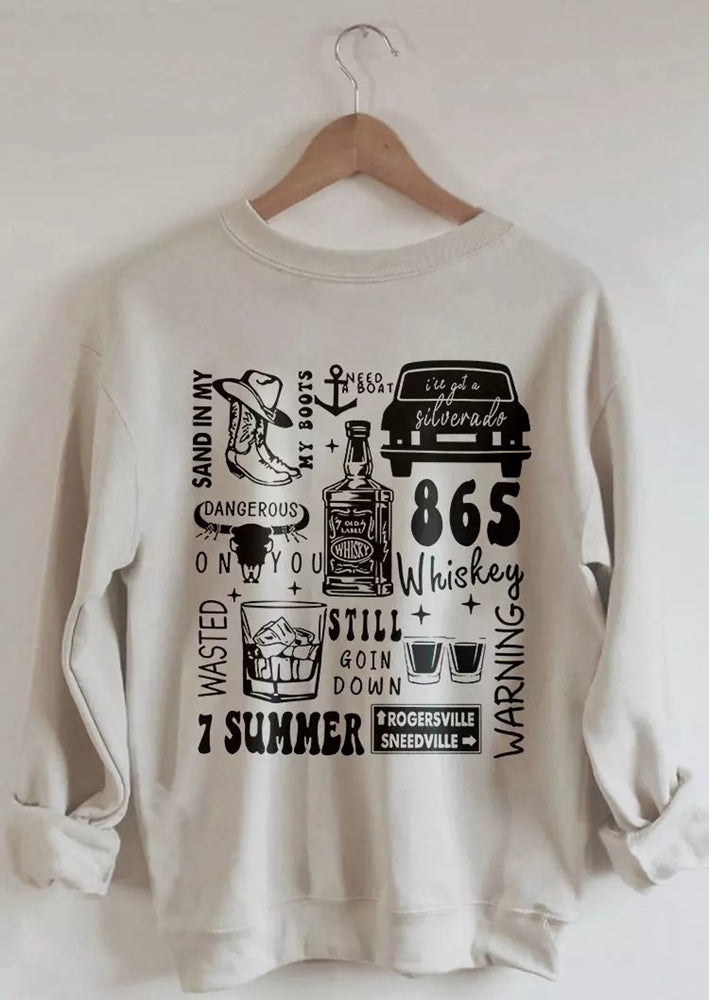 Steer Skull Drink Pullover Sweatshirt - Light Grey