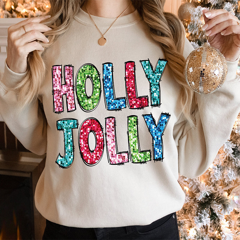 Christmas Holly Jolly Print Sweatshirt