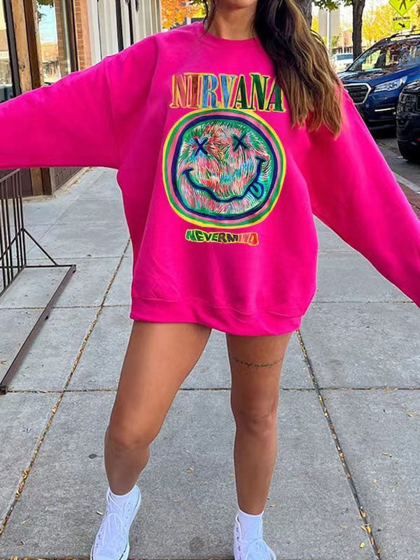 Smile Print Rock Band Sweatshirt