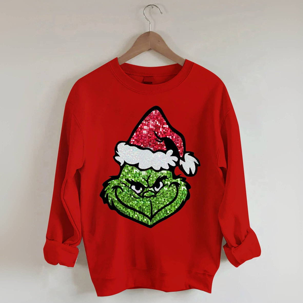 Sequin Christmas Face Print Sweatshirt